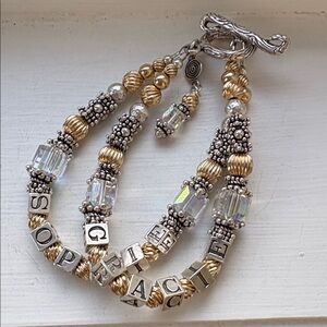 NWT Swarovski crystal, Sterling, gold double strand name bracelet